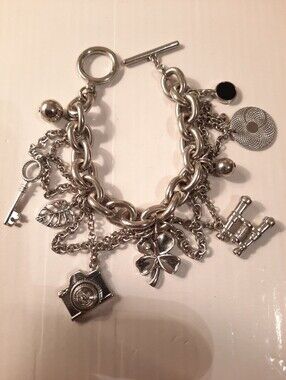 Silver Charm Bracelet with Clover and Camera Charms - Unbranded